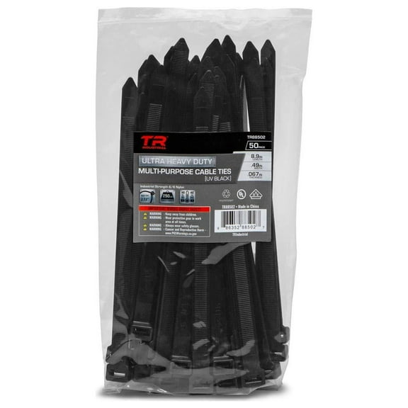 TR Industrial Ultra Heavy Duty Multi-Purpose UV Cable Ties (50-Piece), 250 lbs. Tensile Strength, 8.9", Black 8.9"