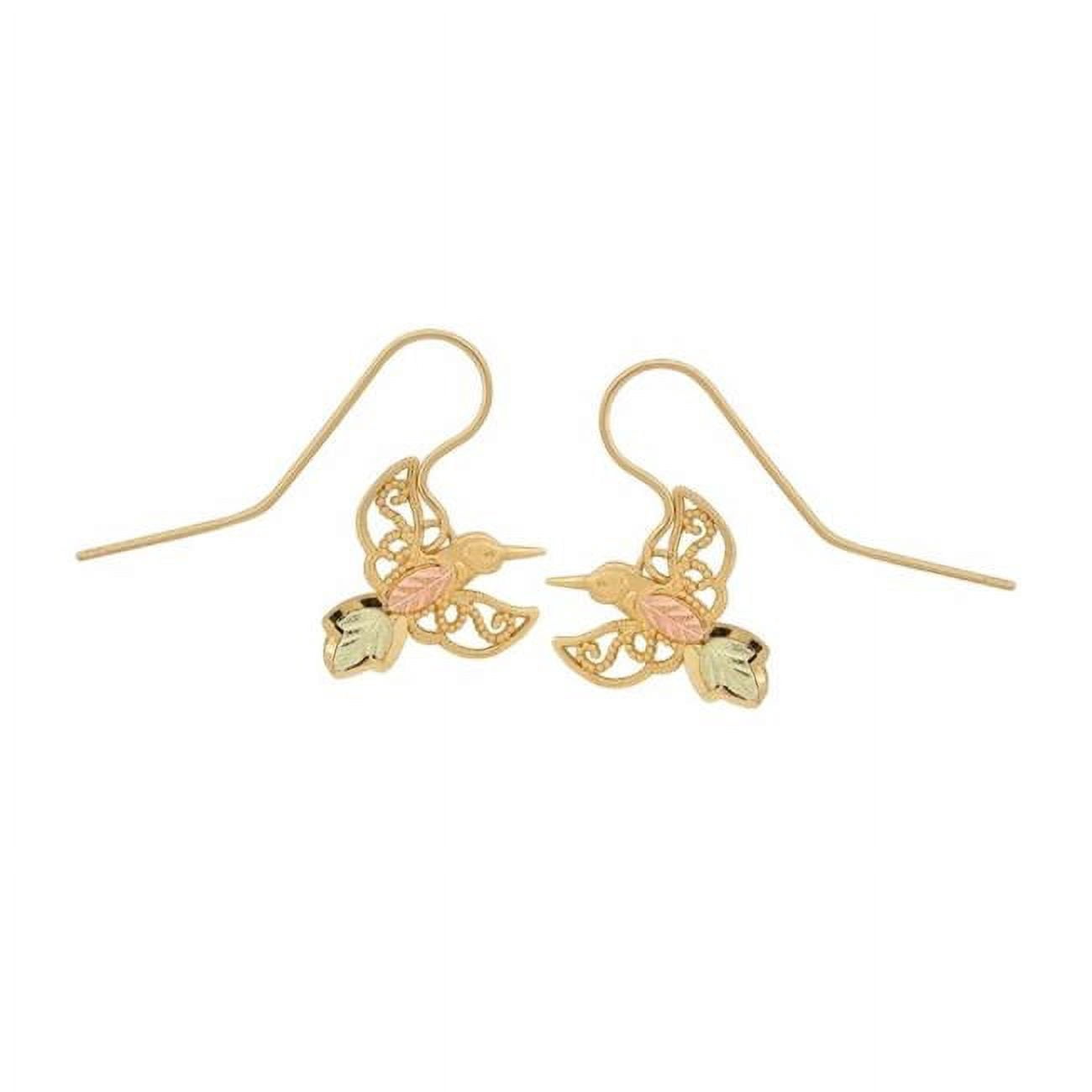 TR Jewelry Concepts  CCO 10K Black Hills Gold Hummingbird Earrings with S Hooks, Tri Color