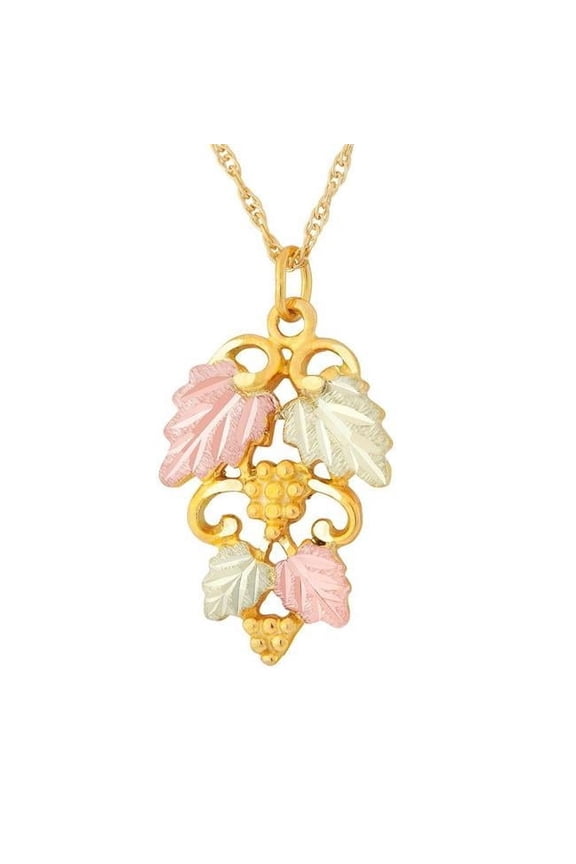 10k and 12k Tri-color Black Hills Gold Grapes and Leaves 14k Gold-filled Chain 18 inch Necklace 10BH654