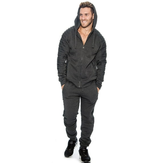 TR Men's Lightweight Fleece Hoodie Sweatsuit by 9 Crowns Essentials (Charcoal, Small)