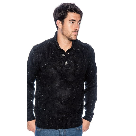 TR Men's Speckle Sweater with Placket by 9 Crowns Essentials (Black/White, Medium)