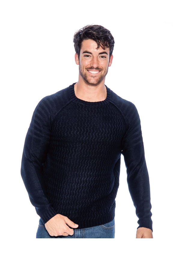 TR Men's Textured Knit Crewneck Sweater by 9 Crowns Essentials (Dark Navy, Medium)