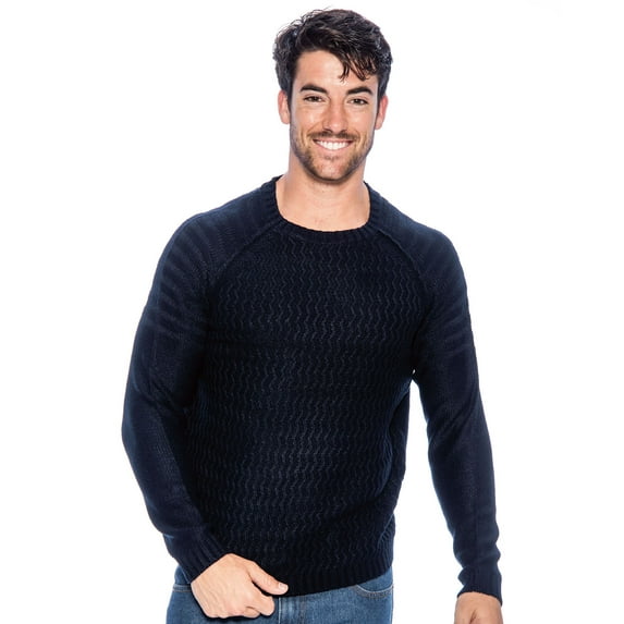 TR Men's Textured Knit Crewneck Sweater by 9 Crowns Essentials (Dark Navy, Medium)