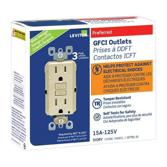 TR Self-Test Tamper GFCI Receptacle, Ivory - Pack of 3