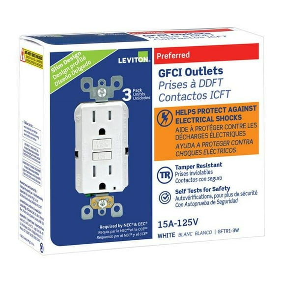 TR Self-Test Tamper GFCI Receptacle, White - Pack of 3
