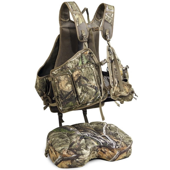 TR Turkey Vest with Seat,Turkey Hunting Vest Lightweight Run & Gun with Game Pouch, Multi-Pocket Hunting Vest with Thick Seat, for Mobile Hunters Men Women Camo