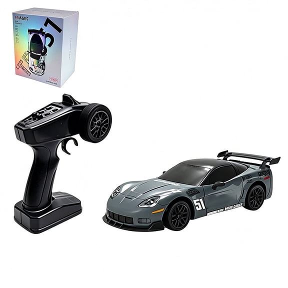 TR051 1:43 Scale 4WD RC Drift Car, Top Speed 15 km/h Gyro Stabilized Remote Control Racing Vehicle With Simulated Brake Calipers For Desktop Racing And Indoor Drift Tracks( Grey )