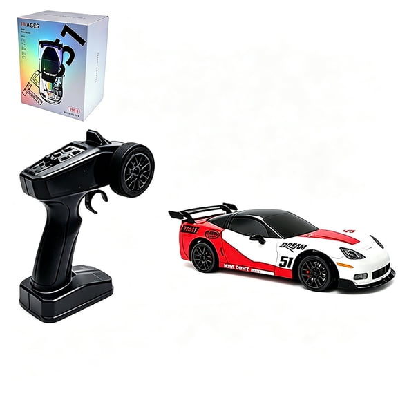TR051 1:43 Scale 4WD RC Drift Car, Top Speed 15 km/h Gyro Stabilized Remote Control Racing Vehicle With Simulated Brake Calipers For Desktop Racing And Indoor Drift Tracks( Red )