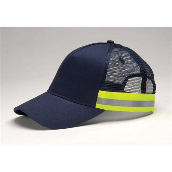 TR102 Trucker Reflective Hat Reflective Stripe Around Bottom, Hi-Vis Navy