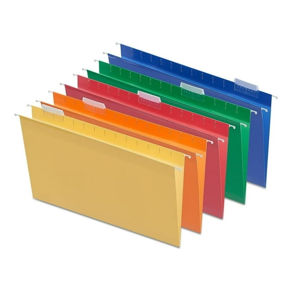 TR18657/18657 Reinforced Hanging File Folders 5-Tab Legal Size Assorted Colors 25/BX