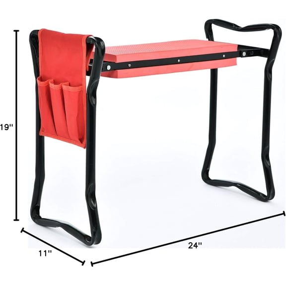 TR2A Garden Kneeler and Seat Bench with Tool Bag Pouch and Foam Pad Cushion, Workseat with Kneeling Bench Option, Light Weight Foldable Stool, Portable Outdoor Kneeler for Gardening