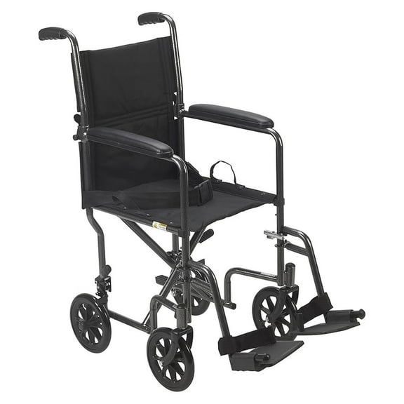 TR39E- Lightweight Folding Transport Wheelchair with -Away Footrest, Silver