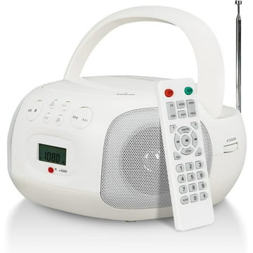 TR636 Boombox CD Player, CD Boombox AM FM Radio, Bluetooth, Remote Control, USB, AUX, LCD Display, AC