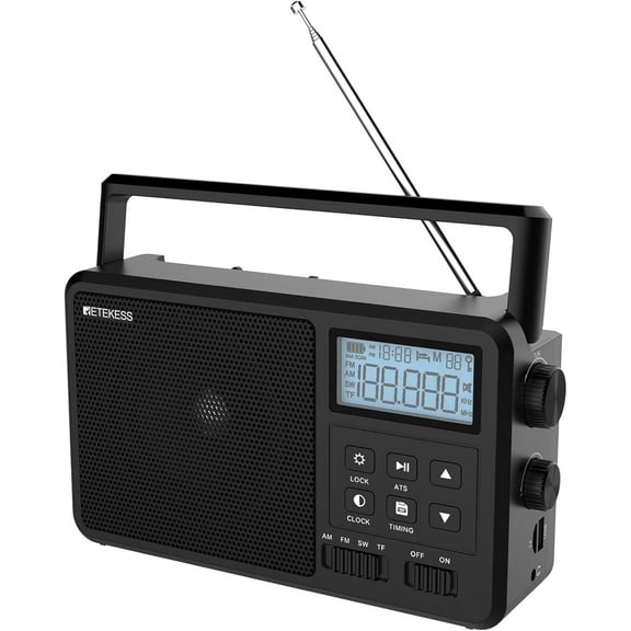 Retekess TR638 Portable Radio,AM FM SW with LCD Display,Digital Adjustment,Wireless Sound Quality is Good,Timer,TF/USB