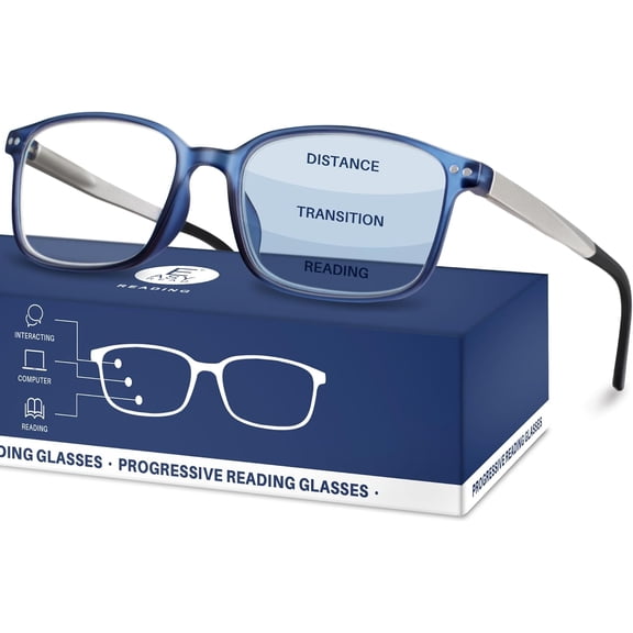 TR90 Progressive Multifocal Reading Glasses for Men,Rectangular Blue Light Blocking Readers with Spring Hinge
