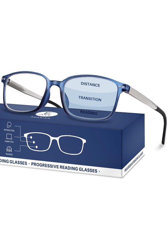 TR90 Progressive Multifocal Reading Glasses for Men,Rectangular Blue Light Blocking Readers with Spring Hinge