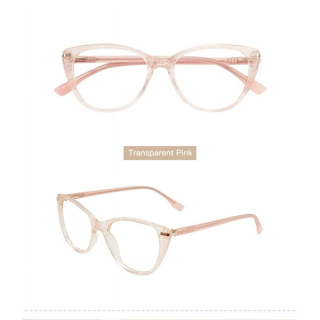 TR90 Women Cat Eye Glasses Frame Acetate Temples Transparent Pink Spectacle with Spring Hinge for Prescription Lenses (transparent pink)