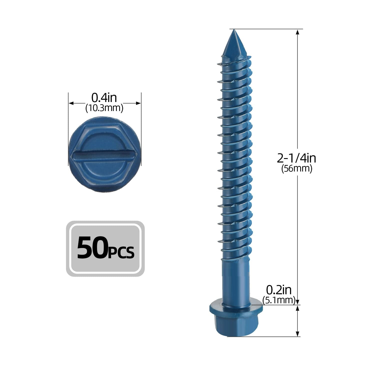 TITEN 1/4" X 2-1/4" Concrete Screws - 128 Pack Blue Masonry Anchors For Brick & Block