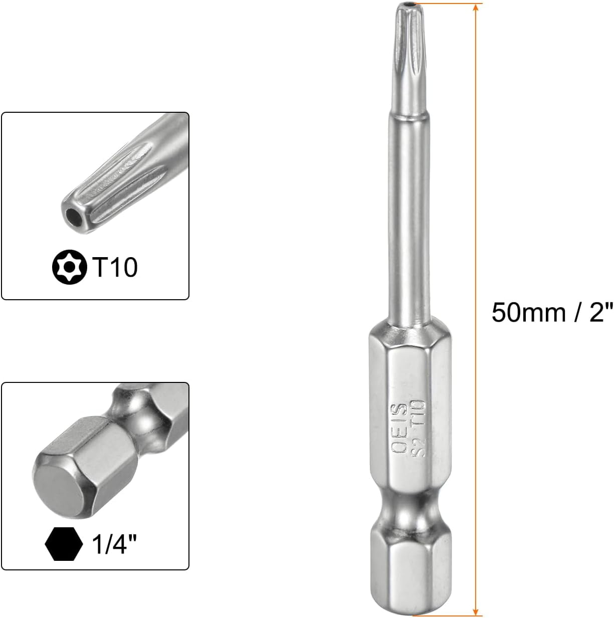 HARFINGTON 5pcs T10 Security Torx Bit Set - 1/4" Hex Shank, 6" Long, Magnetic S2 Steel