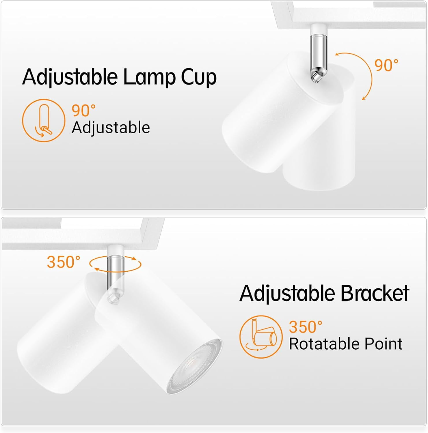 TRA-2 Light Track Lighting Fixtures Ceiling, Matte White LED Track Lights with Rotatable Light Heads, 2 Way Ceiling Spotlight fixures, Modern Directional Spot Light for Kitchen,No Bulb