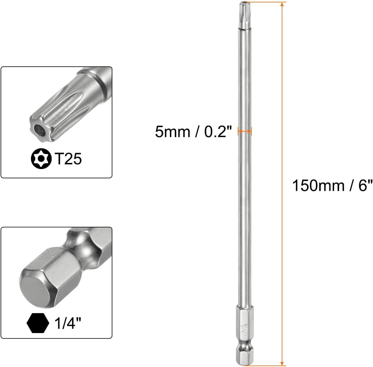 Harfington 5pcs T25 Security Torx Bit 1/4inch Hex Shank 8inch Long S2 Steel Magnetic Tamper Resistant Star Bits Screwdriver Torx Head With Hole For Driver Drill Bits Remove Fastening Screws In The