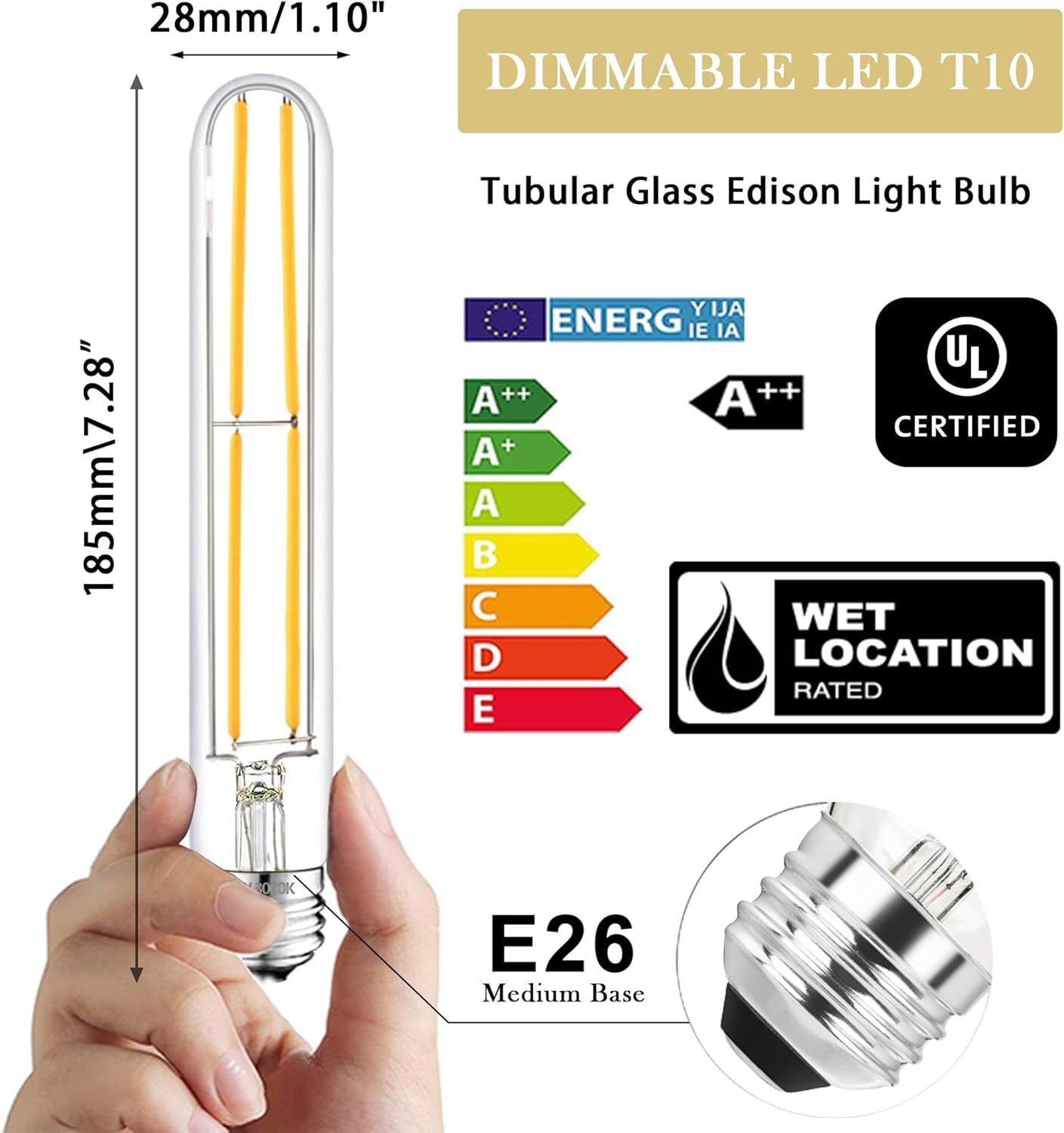 Long Led Bulbs TRA-7.3 Inch E26 Led Bulb 60 watt Dimmable,3000K Warm White Edison ...