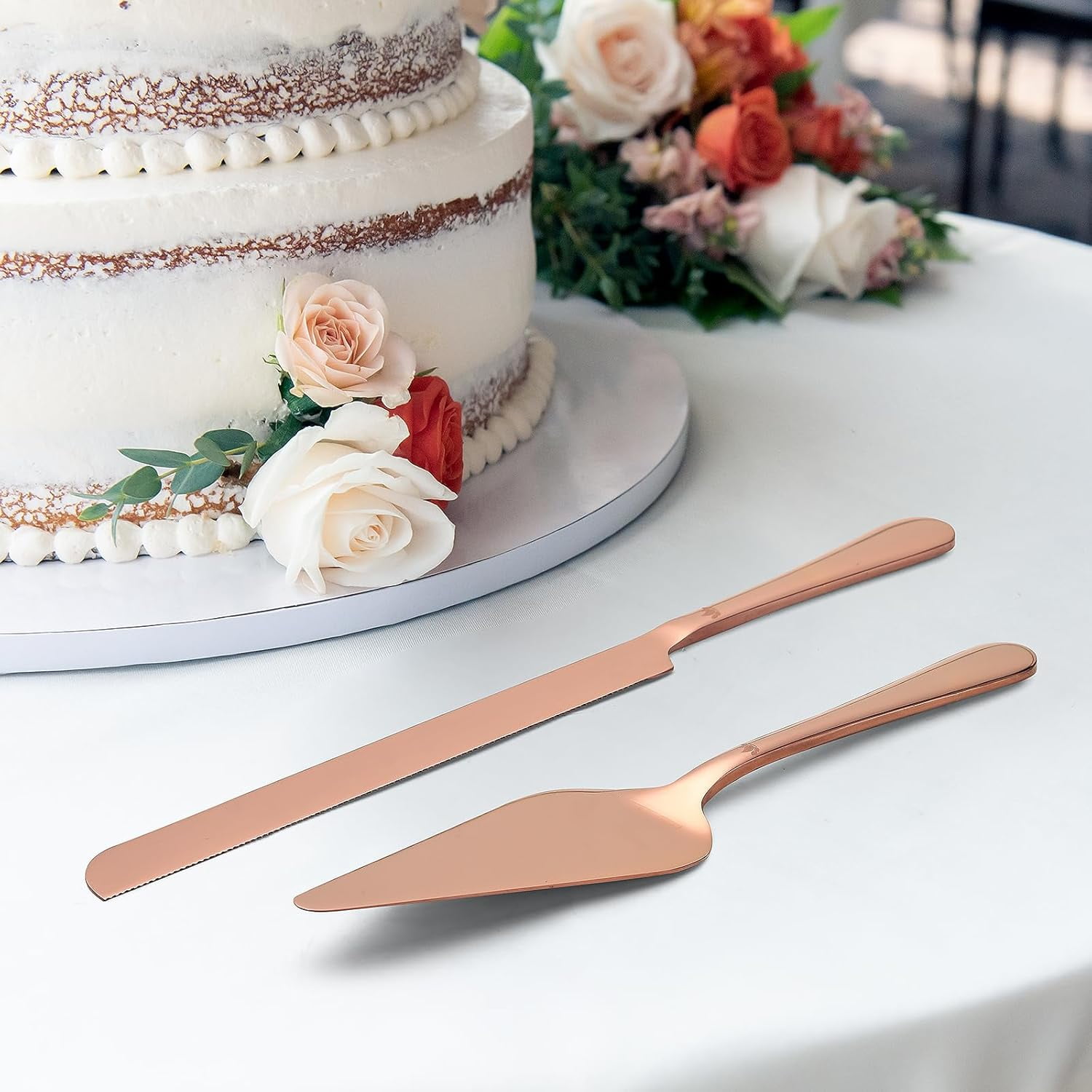 TRA-Cake Cutting Set for Wedding - Extended Cake Knife And Server Set  Thickened Stainless Steel Cake Cutter and Pie Spatula Great for Birthday  Anniversary Christmas Gift Rose Gold 2 Pcs - Walmart.com, image size:1500x1500