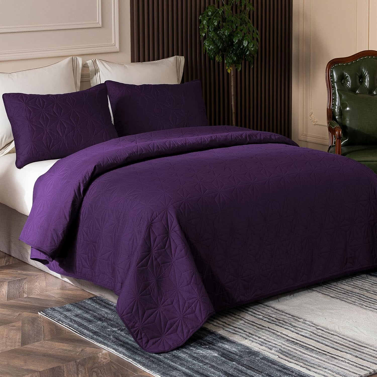 TRA-California King Quilt Bedding Set, Soft Dark Purple Oversized ...