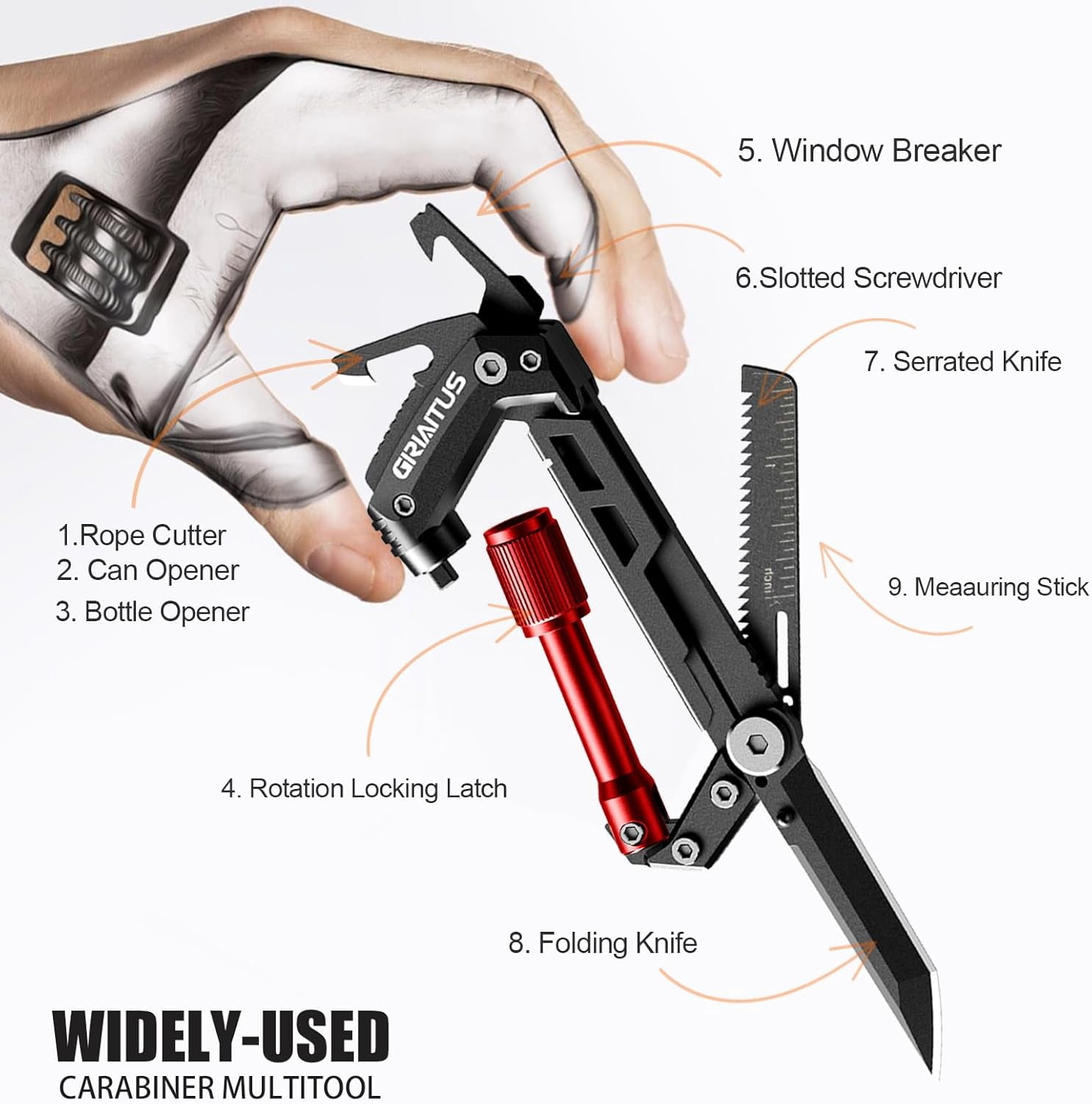 8-in-1 Keychain Multi-Tool – Bottle Opener Screwdriver Carabiner Quickdraw Clip EDC Survival - View #6