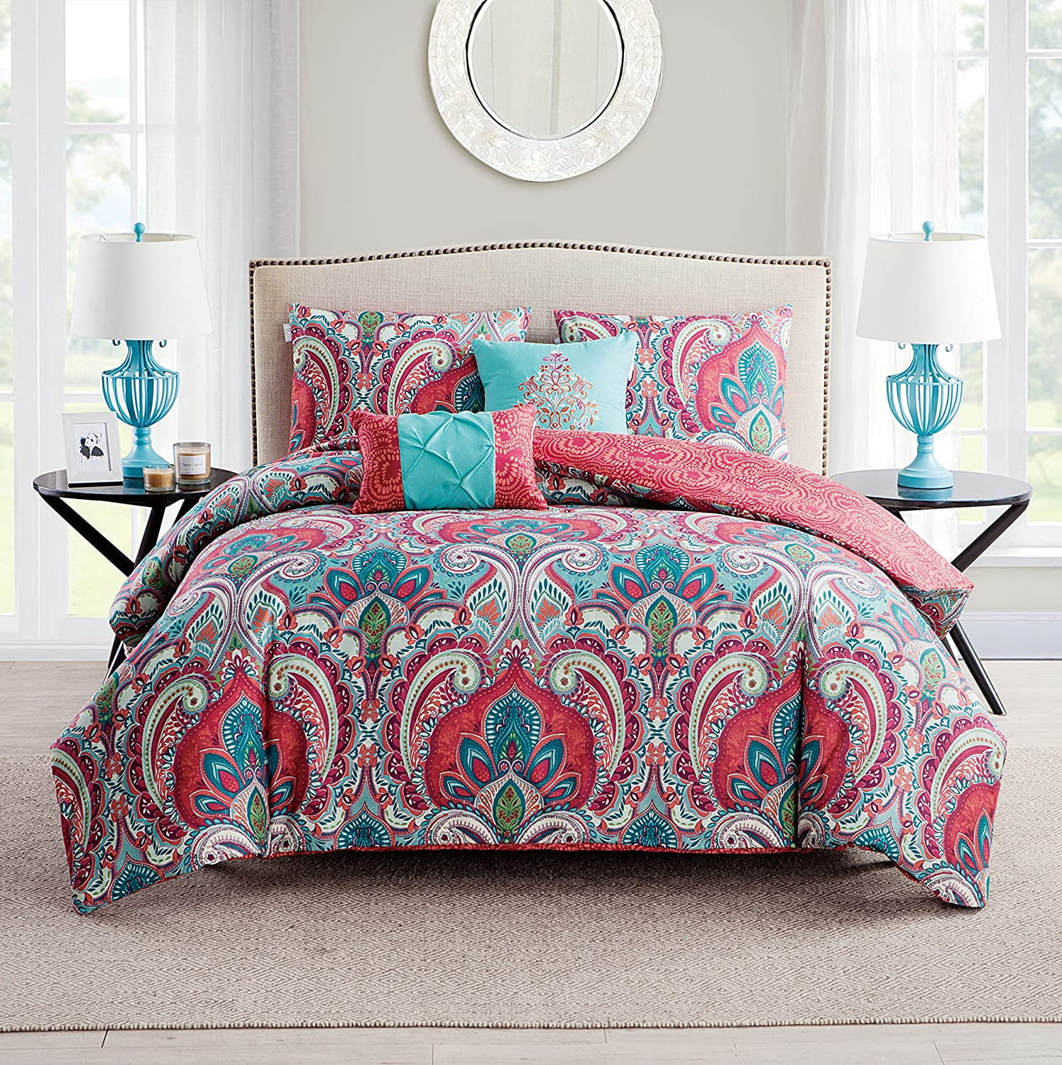 TRA-- Duvet Set, 5-Piece Bedding with Matching Shams & Decorative ...