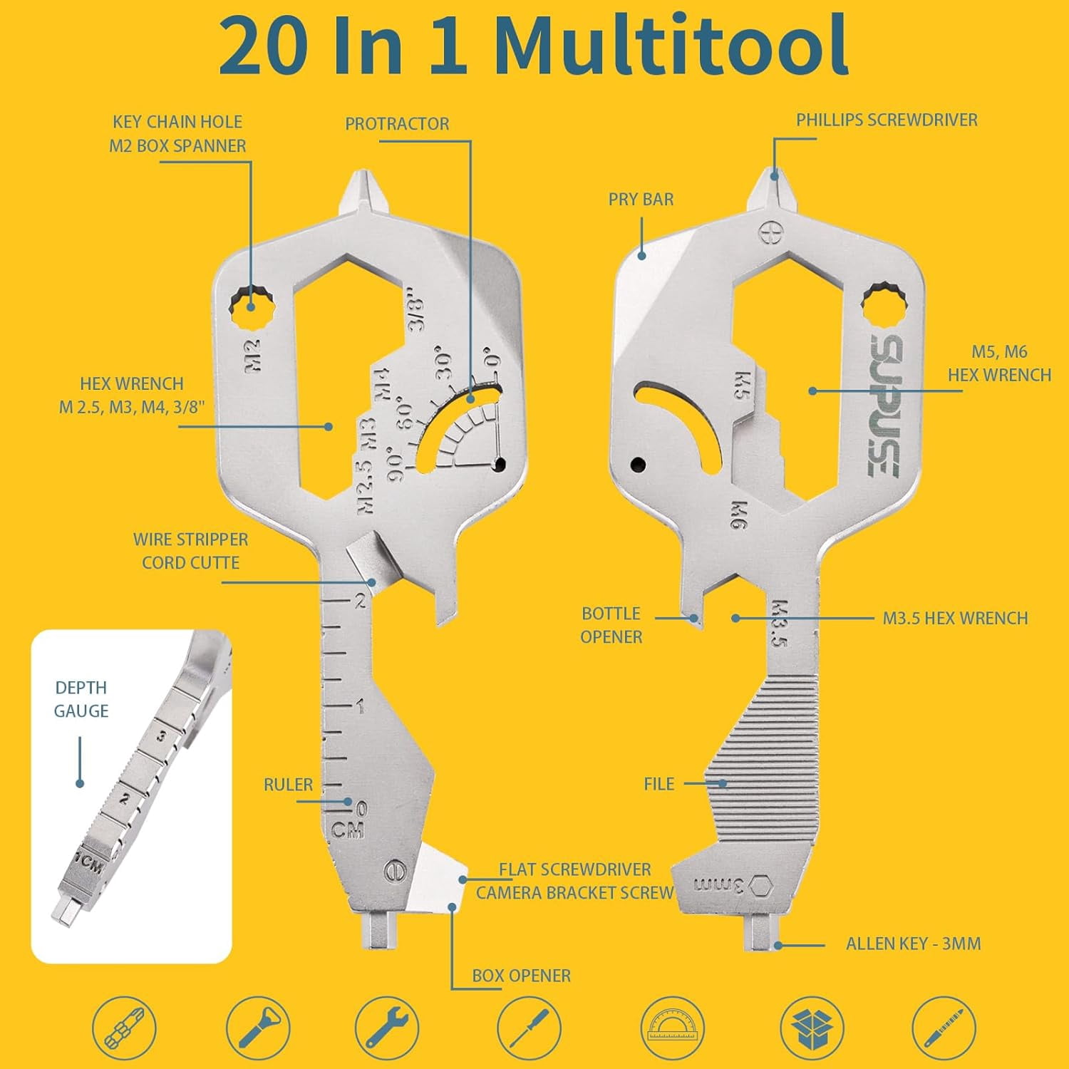 TRA-Key Shaped 20 In 1 Keychain Multitool - Pocket Utility Gadget ...
