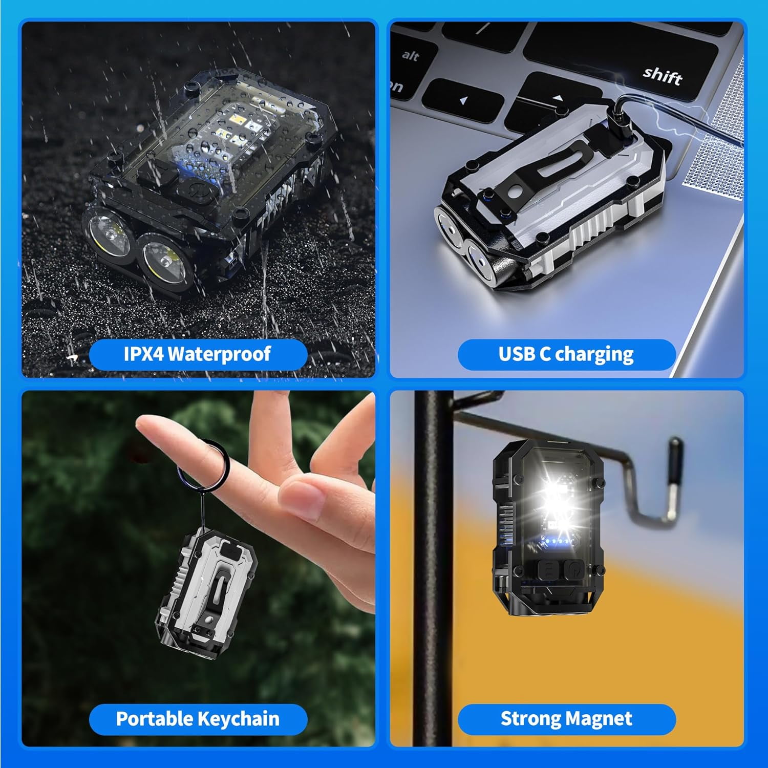 TRA-Mini Keychain Flashlight with Clip, LED Magnetic EDC Key Chain ...