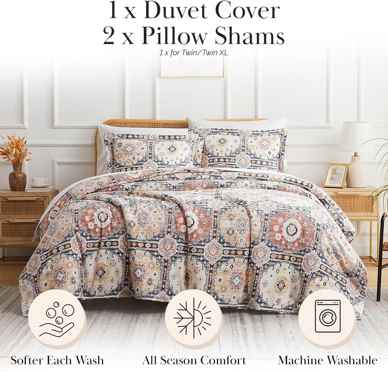 TRA-Oversized Queen Duvet Cover Set Fade Resistant Zipper Closure ...
