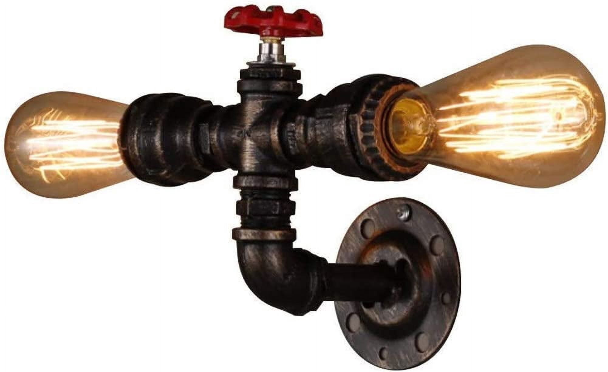SUSUO Vintage Industrial Steampunk Wall Sconce – 2-Light Rustic Metal Water Pipe Style Fixture, E26 Base, For Bathroom, Hallway, Cafe, Bar & Loft