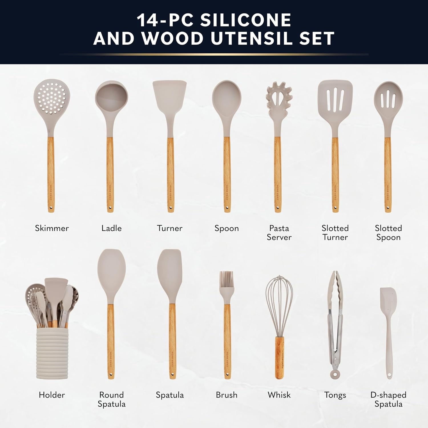 TRA-Silicone Kitchen Utensils Set with Wooden Handle - Non-Stick ...