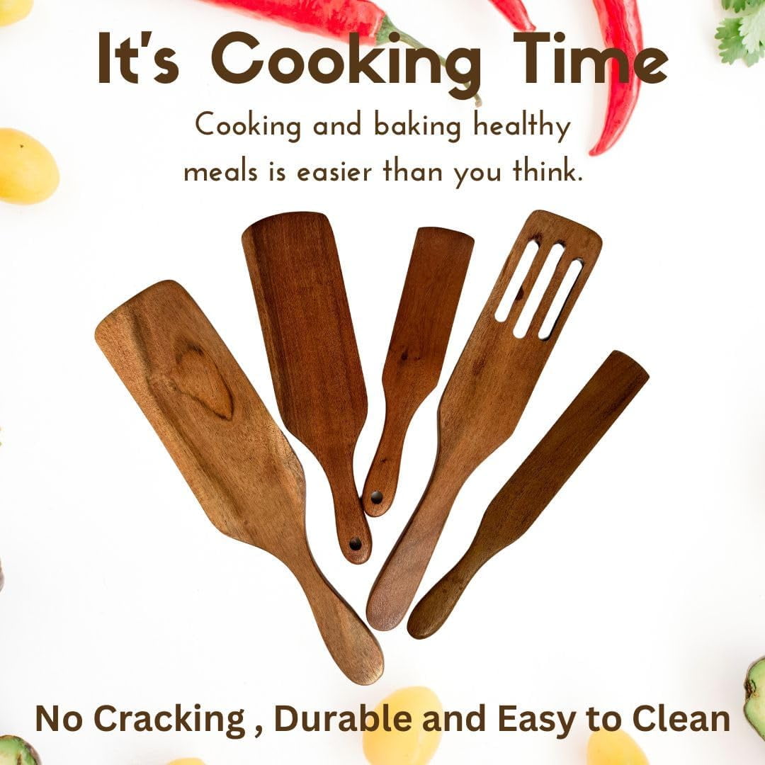 TRA-Spurtle Wooden Kitchen Utensil Set, Acacia Spurtle Kitchen Sets Non ...