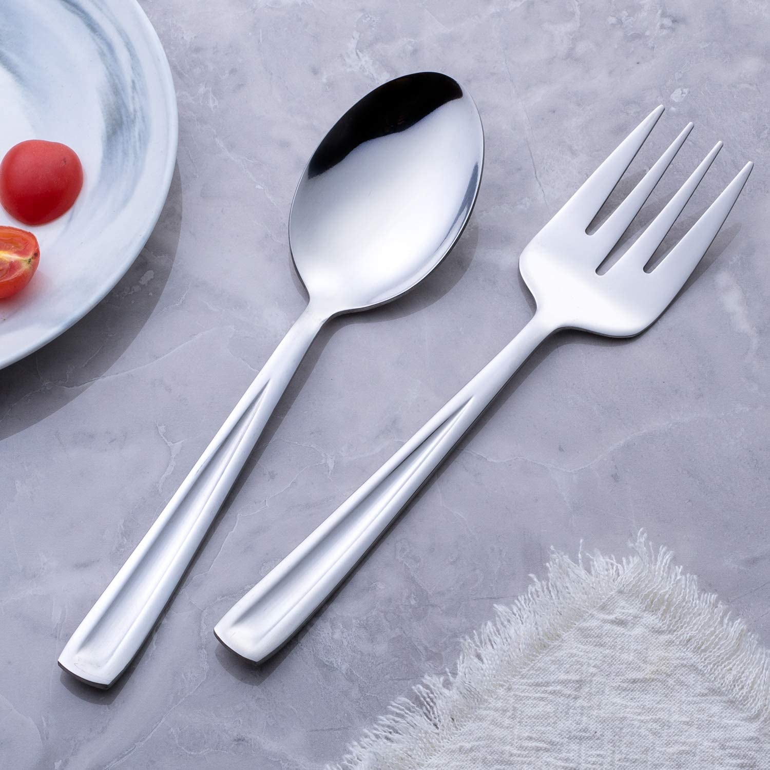 TRA-Stainless Steel Serving Spoon and Serving Fork Set, Include 3 Large ...