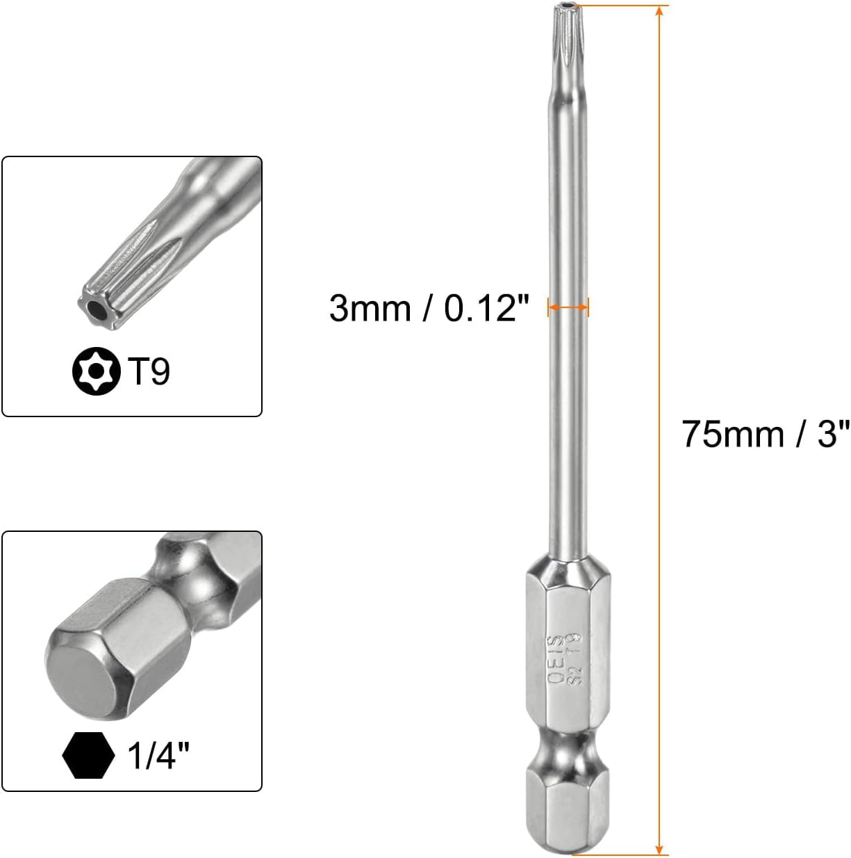 Sourcing Map 2x T9 Torx Bits – 1/4 Zoll Sechskant, 50 Mm Lang, Magnetisch, Aus S2-Stahl