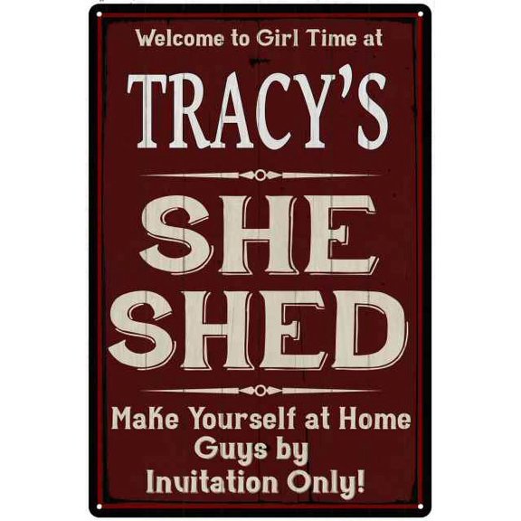 TRACY'S She Shed Red Sign Lady Cave 8 x 12 High Gloss Metal 208120088111