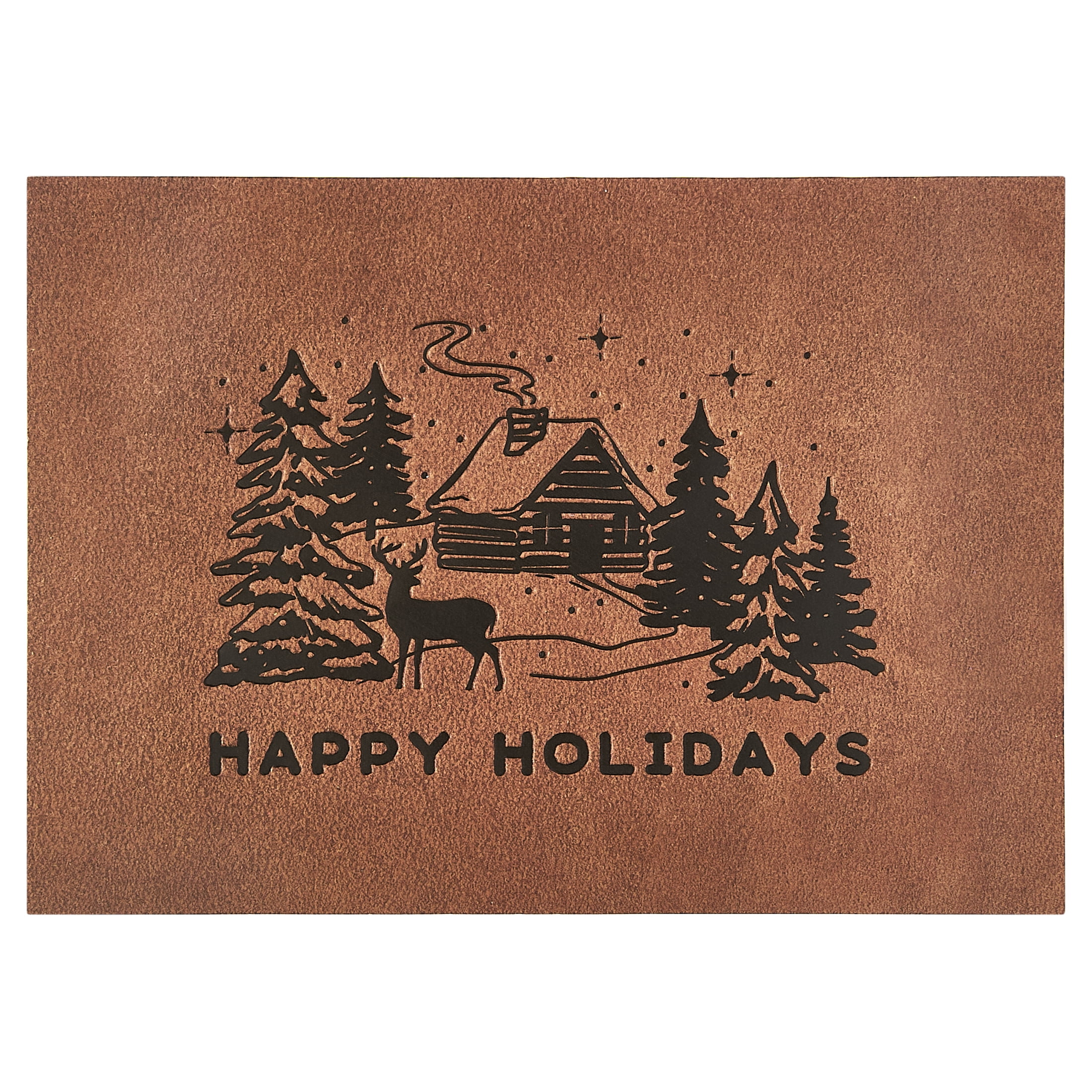 Brown and Black Leather Cabin Christmas Greeting Cards with Envelopes, 5" x 7", 18 Count, by Holiday Time