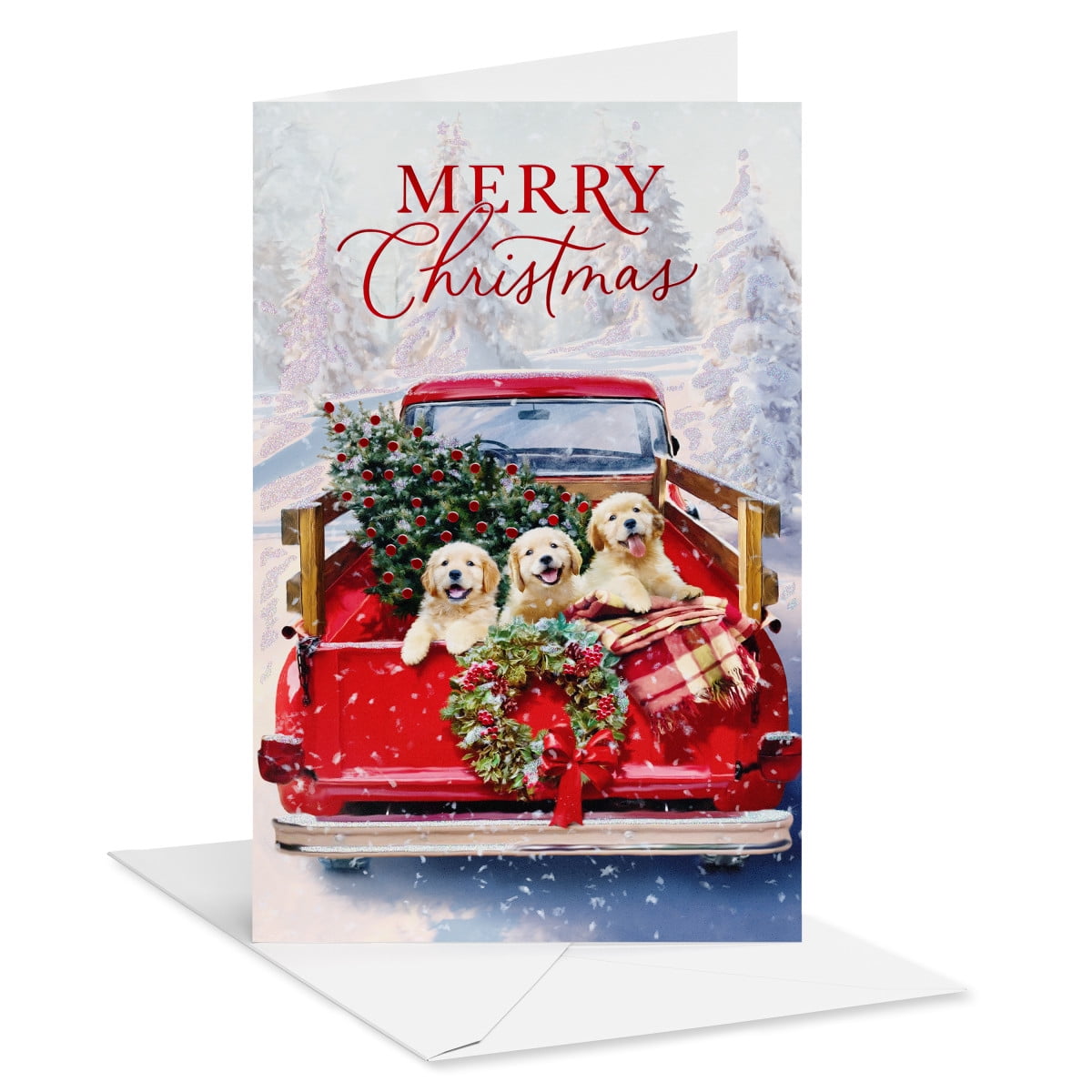 American Greetings Traditional Christmas Card Bundle, Festive Truck Pups (18-Count)