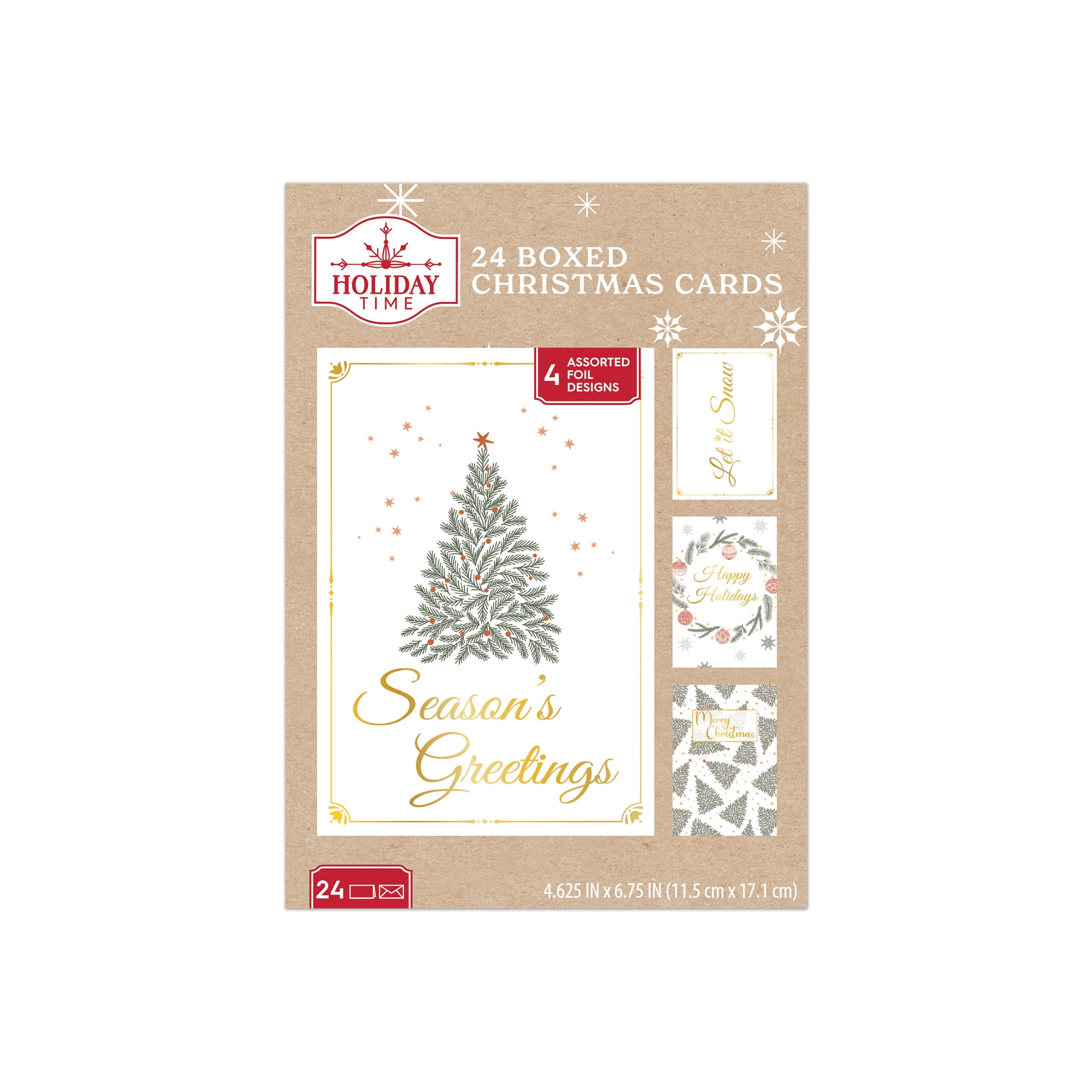 Multicolor Traditional Christmas Greeting Cards for Family and Friends with Box and Envelopes, 4.62" x 6.75", 24 Count, by Holiday Time