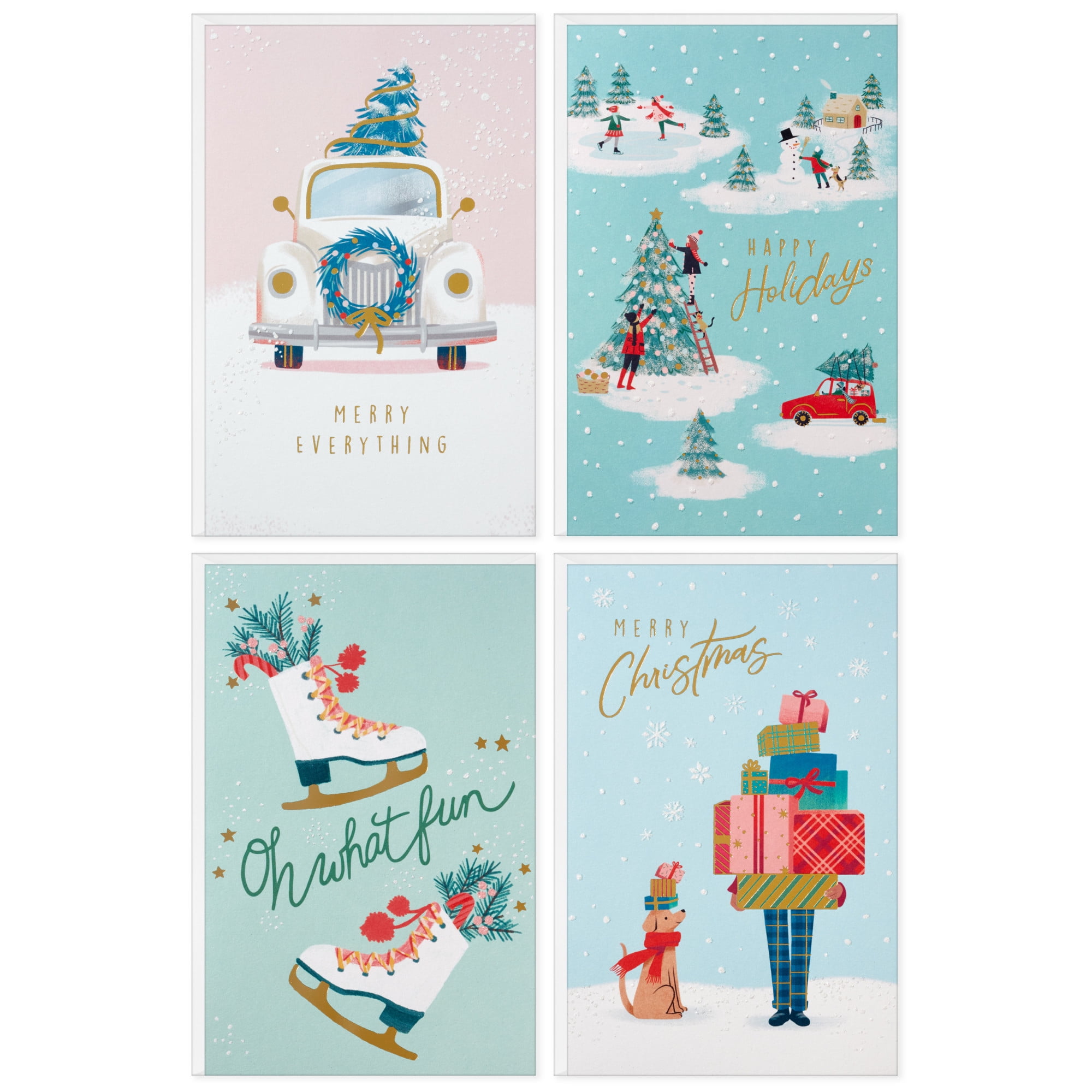 Hallmark Assorted Christmas Cards (Winter Fun in Pastel), Pack of 40