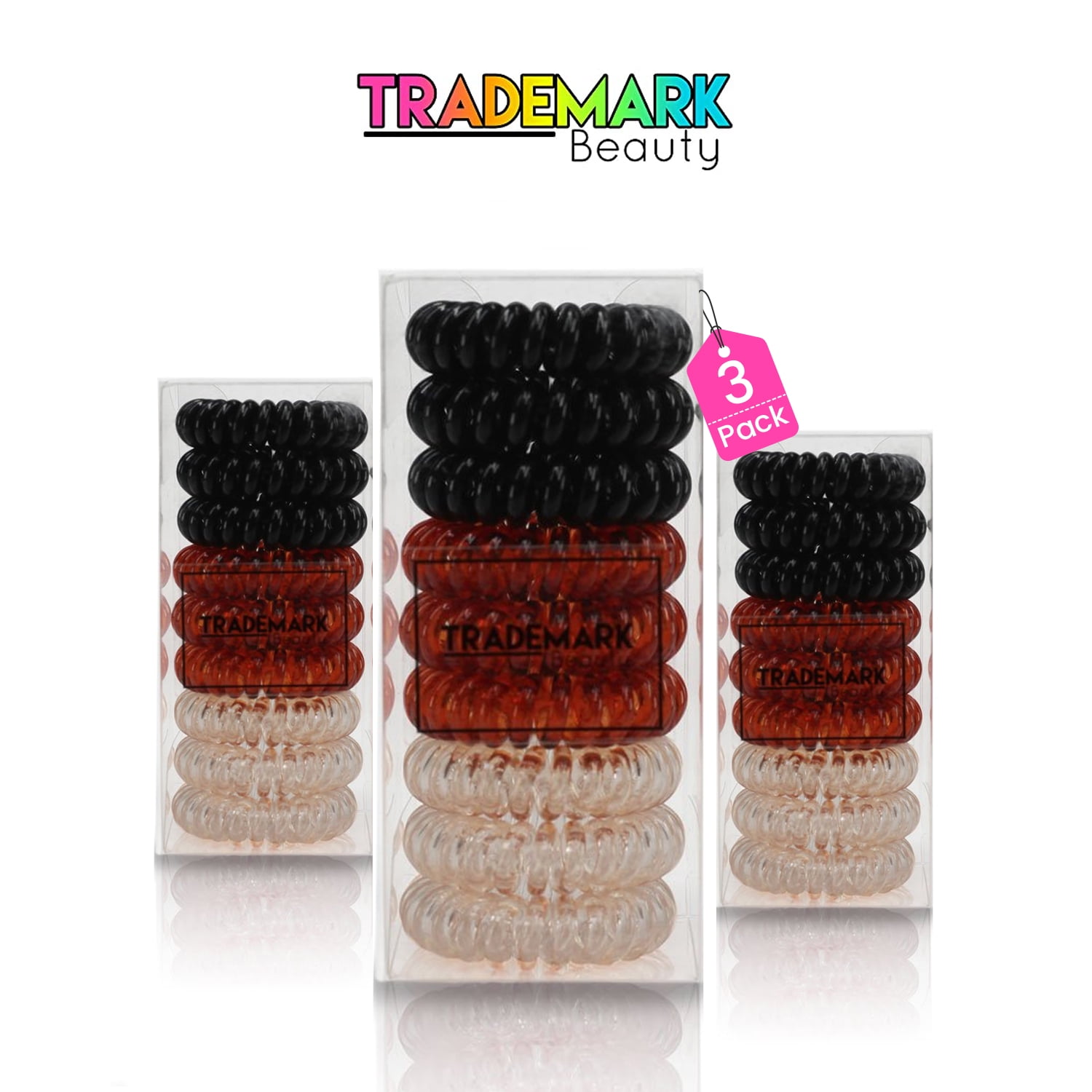 TRADEMARK BEAUTY HAIR COILS SET, Spiral Hair Ties, No Crease Ponytail Phone Cord Hair Ties, 27 Count (3 Pack), Brunette
