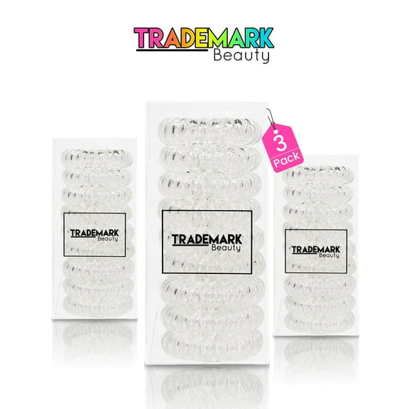 TRADEMARK BEAUTY HAIR COILS SET, Spiral Hair Ties, No Crease Ponytail Phone Cord Hair Ties, 27 Count (3 Pack), Clear