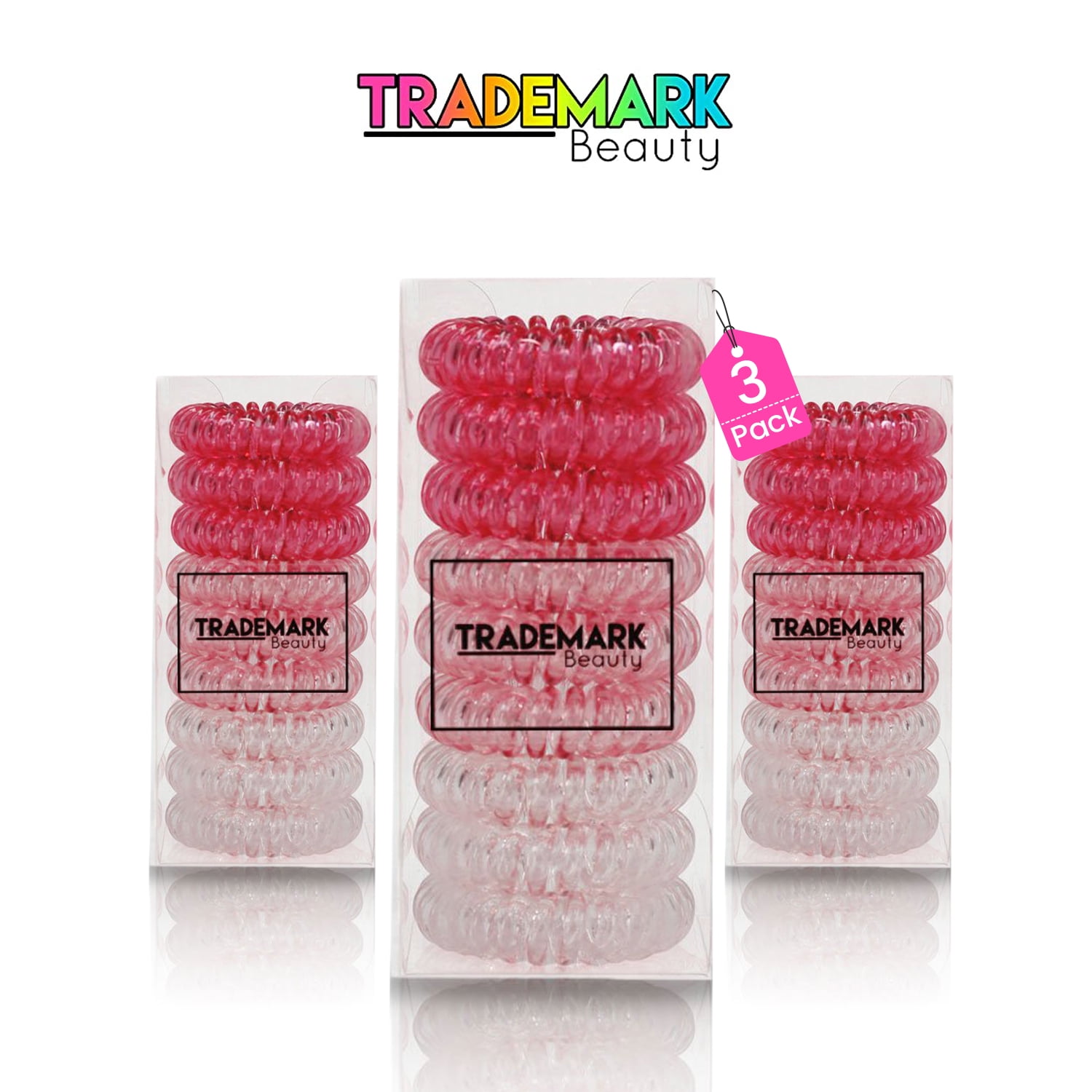 TRADEMARK BEAUTY HAIR COILS SET, Spiral Hair Ties, No Crease Ponytail Phone Cord Hair Ties, 27 Count (3 Pack), Pink