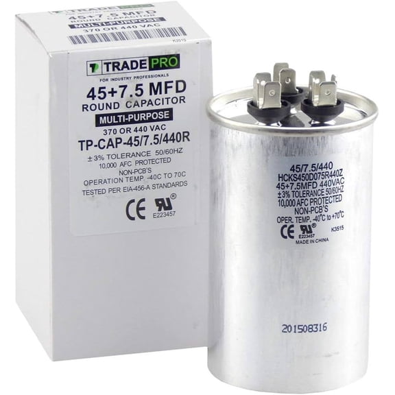 Tradepro 45+7.5 MFD 440 Volt Round Run Capacitor