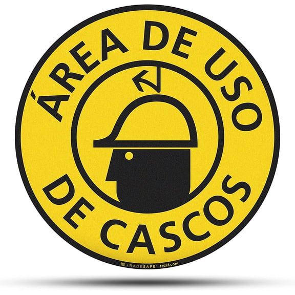 TRADESAFE Casco De Construccion Anti Slip Caution Sign, 17” Diameter Floor Sticker, 12 Mil Vinyl