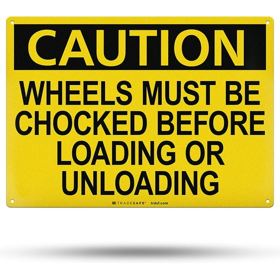 TRADESAFE Caution Check Wheel Chocks, Safety Wall Signs, 14” x 10”, 40 Mil Aluminum Caution Sign