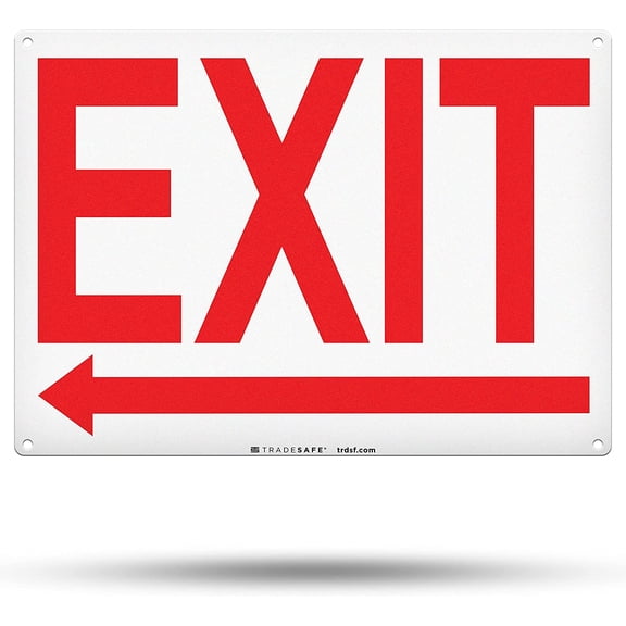 TRADESAFE Exit Sign Left Arrow, Wall Safety Signs, 14” x 10”, 40 Mil Aluminum Safety Sign